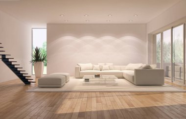 modern parlak iç mekan 3D resimleme