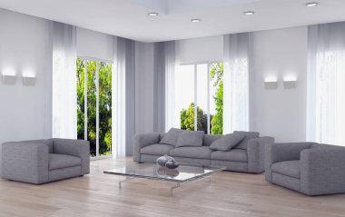 modern parlak iç mekan 3D resimleme