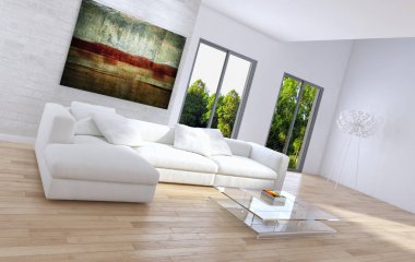 modern parlak iç mekan 3D resimleme