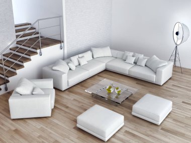 modern parlak iç mekan 3D resimleme