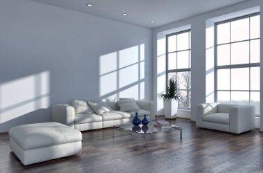 modern parlak iç mekan 3D resimleme