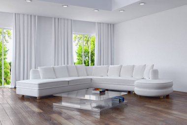 modern parlak iç mekan 3D resimleme