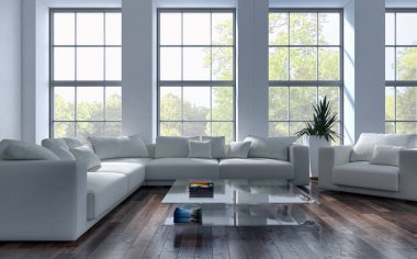 modern parlak iç mekan 3D resimleme
