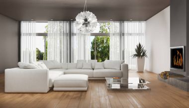 modern parlak iç mekan 3D resimleme