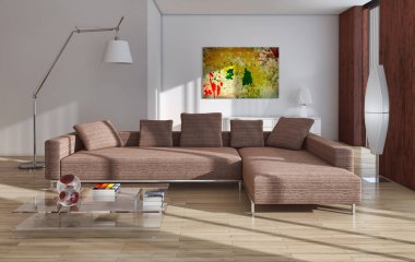 modern parlak iç mekan 3D resimleme