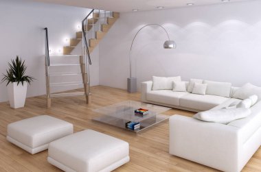 modern parlak iç mekan 3D resimleme