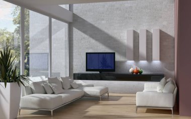 modern parlak iç mekan 3D resimleme