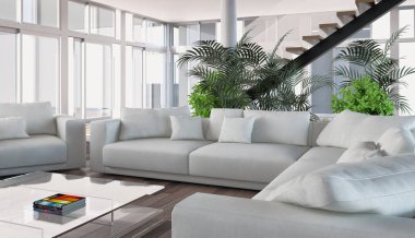 modern parlak iç mekan 3D resimleme