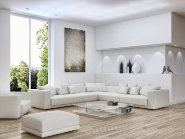 modern parlak iç mekan 3D resimleme