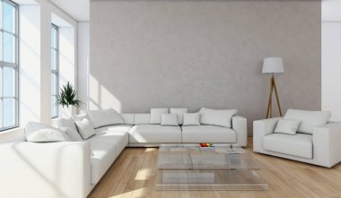 modern parlak iç mekan 3D resimleme