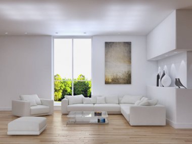 modern parlak iç mekan 3D resimleme