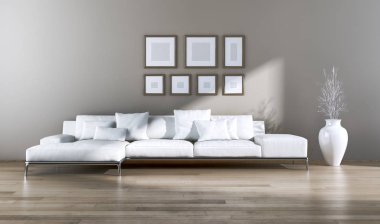 modern parlak iç mekan 3D resimleme