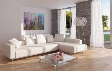 modern parlak iç mekan 3D resimleme
