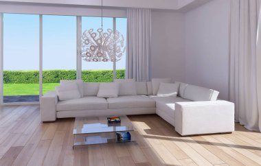 modern parlak iç mekan 3D resimleme