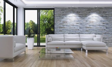 modern parlak iç mekan 3D resimleme