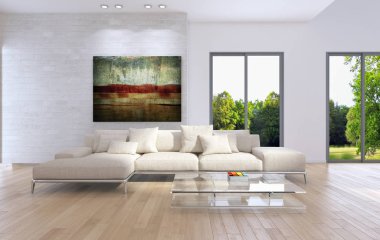 modern parlak iç mekan 3D resimleme