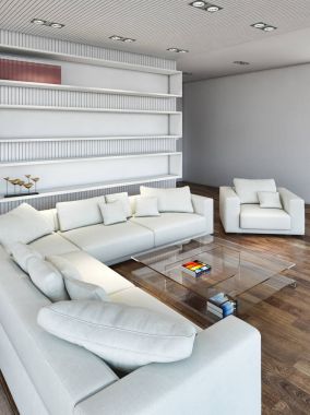 modern parlak iç mekan 3D resimleme