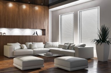 modern parlak iç mekan 3D resimleme