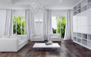 modern parlak iç mekan 3D resimleme