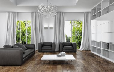 modern parlak iç mekan 3D resimleme