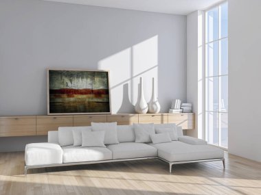 modern parlak iç mekan 3D resimleme