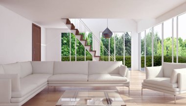 modern parlak iç mekan 3D resimleme