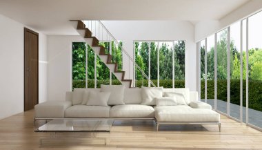 modern parlak iç mekan 3D resimleme