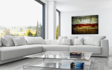 modern parlak iç mekan 3D resimleme