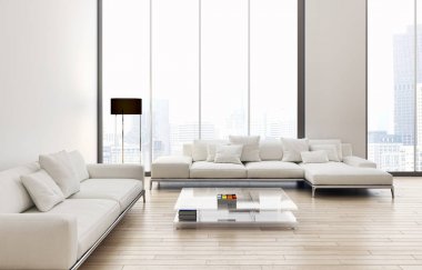 modern parlak iç mekan 3D resimleme