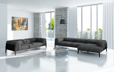 modern parlak iç mekan 3D resimleme