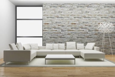 modern parlak iç mekan 3D resimleme