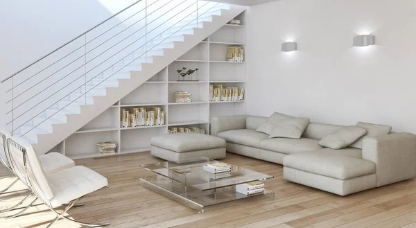 modern parlak iç mekan 3D resimleme