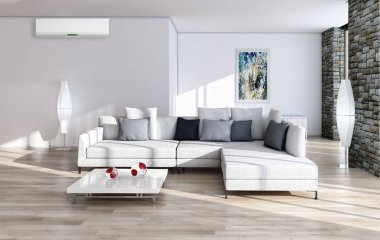 modern parlak iç mekan 3D resimleme