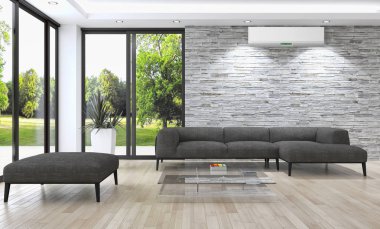 modern parlak iç mekan 3D resimleme