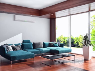 modern parlak iç mekan 3D resimleme