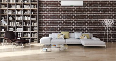 modern parlak iç mekan 3D resimleme