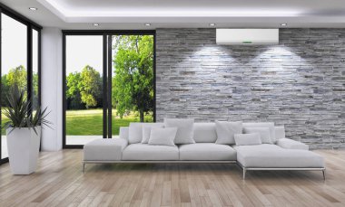 modern parlak iç mekan 3D resimleme