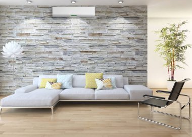 modern parlak iç mekan 3D resimleme