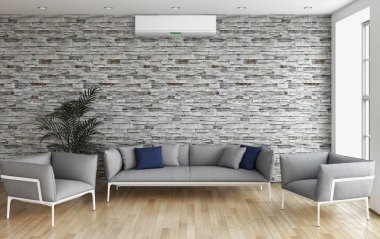 modern parlak iç mekan 3D resimleme