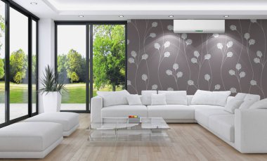 modern parlak iç mekan 3D resimleme