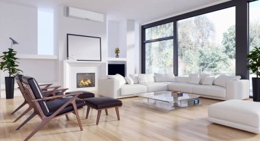 modern parlak iç mekan 3D resimleme