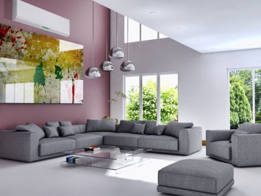 modern parlak iç mekan 3D resimleme