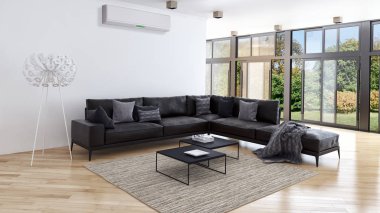 modern parlak iç mekan 3D resimleme