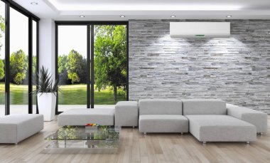 modern parlak iç mekan 3D resimleme