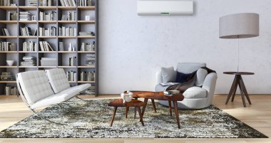 modern parlak iç mekan 3D resimleme