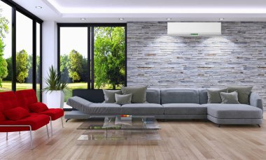 modern parlak iç mekan 3D resimleme