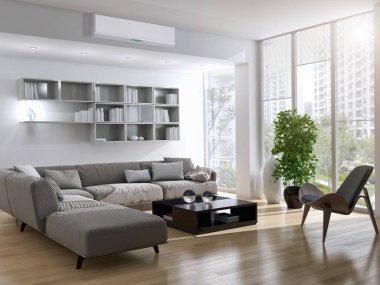 modern parlak iç mekan 3D resimleme