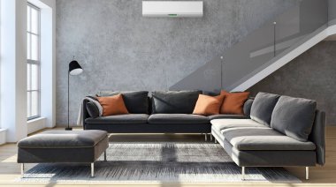 modern parlak iç mekan 3D resimleme