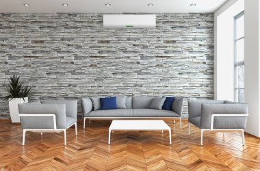 modern parlak iç mekan 3D resimleme