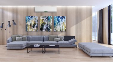 modern parlak iç mekan 3D resimleme